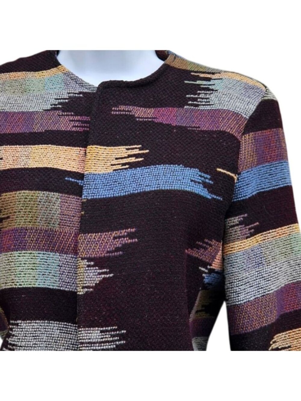 Vintage Art to Wear Woven Wool Jacket Abstract Ikat Stripe Boxy Lined Small - Picture 2 of 13